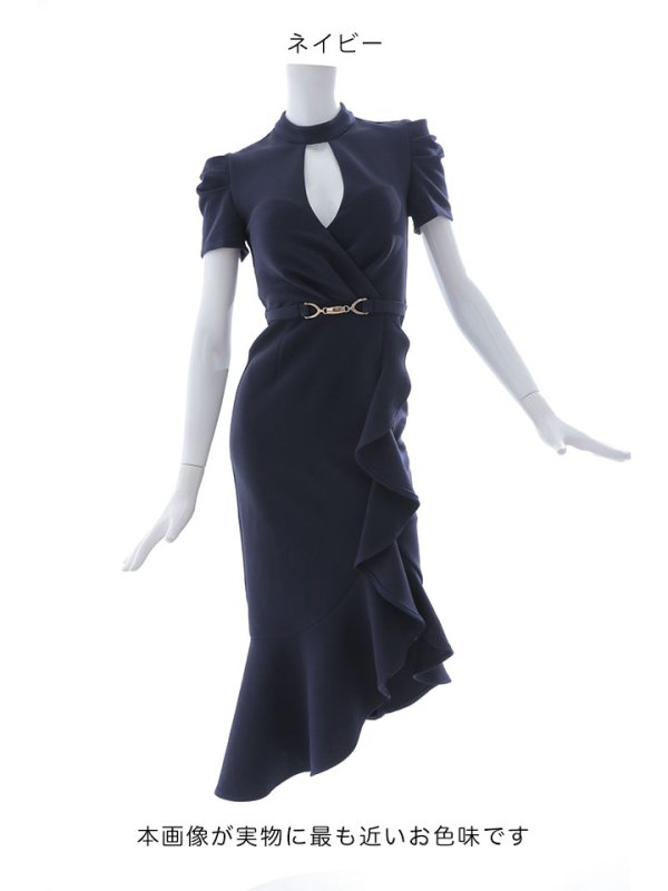 画像19: 再入荷!マーメイドフリルドレス/胸元オープンカット/ベルスリーブ/布ベルト/谷間見せ/背中隠し/ミディアムドレス/キャバドレス【S-Lサイズ/1カラー】[OF03B-U] 【IM】 (19)