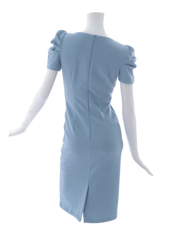 画像12: ワッフルミディアムドレス/パフスリーブ/谷間見せ/背中隠し/タイト/ミニドレス/ワンピース/キャバドレス【S-Lサイズ/1カラー】[OF03B] 【IM】 (12)