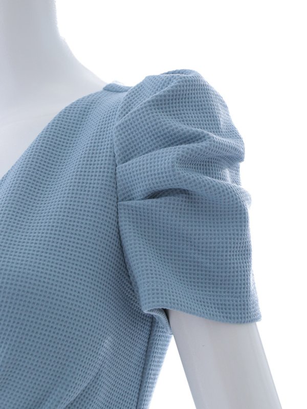 画像13: ワッフルミディアムドレス/パフスリーブ/谷間見せ/背中隠し/タイト/ミニドレス/ワンピース/キャバドレス【S-Lサイズ/1カラー】[OF03B] 【IM】 (13)