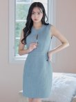 画像3: ノースリーブツイードドレス/タイト/ジップ/背中隠し/キャバドレス/ワンピース/ミニドレス【XS-Mサイズ/1カラー】[OF03] 【IM】 (3)