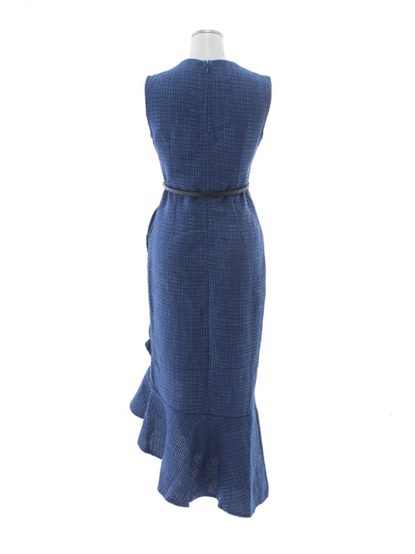 画像10: マーメイドドレス/ツイード/フリル/スリット/谷間見せ/背中隠し/ベルト/ミディアムドレス/キャバドレス【S-Lサイズ/1カラー】[OF01] 【IM】 (10)