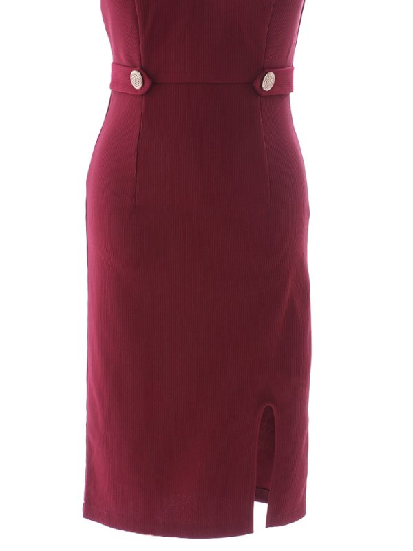 画像19: リブストライプシンプルドレス/ノースリーブ/ホルターネック/シースルー/ゴールドボタン/スリット/谷間見せ/背中隠し/ミディアムドレス/キャバドレス【S-Mサイズ/2カラー】[OF03] 【IM】 (19)