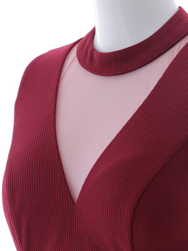 画像18: リブストライプシンプルドレス/ノースリーブ/ホルターネック/シースルー/ゴールドボタン/スリット/谷間見せ/背中隠し/ミディアムドレス/キャバドレス【S-Mサイズ/2カラー】[OF03] 【IM】 (18)