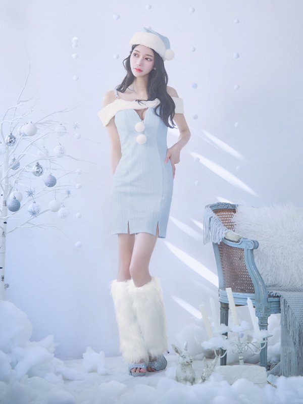 画像21: 【ノベルティ対象】【即日発送！】【サンタコス 3点セット】【XS-Lサイズ/3カラー】オフショルニットワンピサンタコスプレ(SLG001)(SFB001)[YMT] (21)