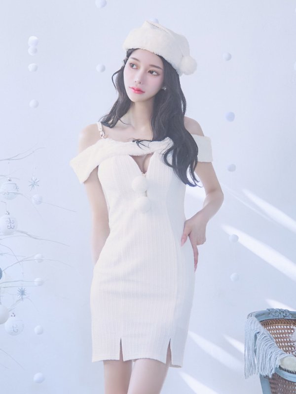 画像26: 【ノベルティ対象】【即日発送！】【サンタコス 3点セット】【XS-Lサイズ/3カラー】オフショルニットワンピサンタコスプレ(SLG001)(SFB001)[YMT] (26)