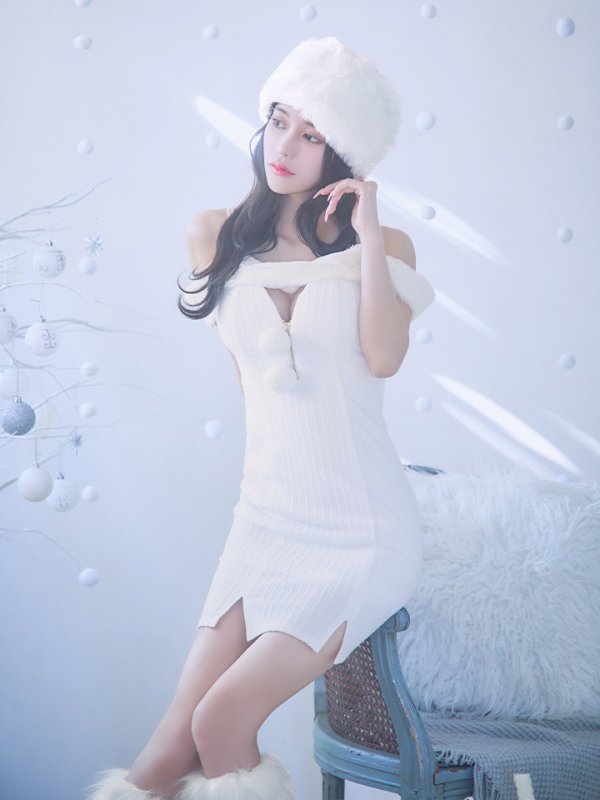 画像28: 【ノベルティ対象】【即日発送！】【サンタコス 3点セット】【XS-Lサイズ/3カラー】オフショルニットワンピサンタコスプレ(SLG001)(SFB001)[YMT] (28)