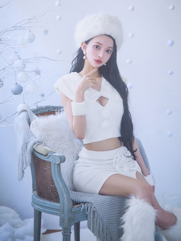 画像12: 【ノベルティ対象】【即日発送！】【サンタコス 4点セット】【XS-Lサイズ】ファーティペット付きニットセットアップサンタコスプレ(SLG001)(SFB001)[YMT] (12)