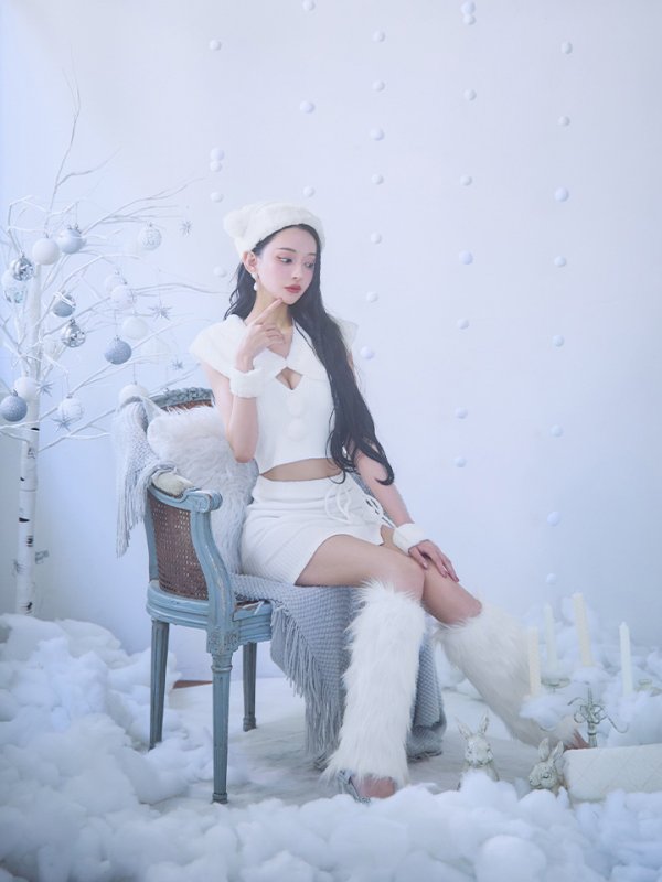 画像13: 【ノベルティ対象】【即日発送！】【サンタコス 4点セット】【XS-Lサイズ】ファーティペット付きニットセットアップサンタコスプレ(SLG001)(SFB001)[YMT] (13)