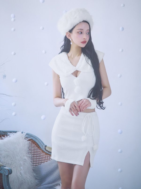 画像12: 【ノベルティ対象】【即日発送！】【サンタコス 5点セット】【XS-Lサイズ/1カラー】ファーティペット付きニットセットアップサンタコスプレ(SLG001)(SFB001)[YMT] (12)