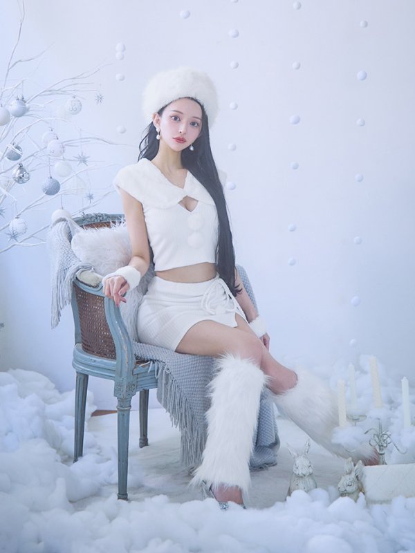 画像8: 【ノベルティ対象】【即日発送！】【サンタコス 4点セット】【XS-Lサイズ】ファーティペット付きニットセットアップサンタコスプレ(SLG001)(SFB001)[YMT] (8)