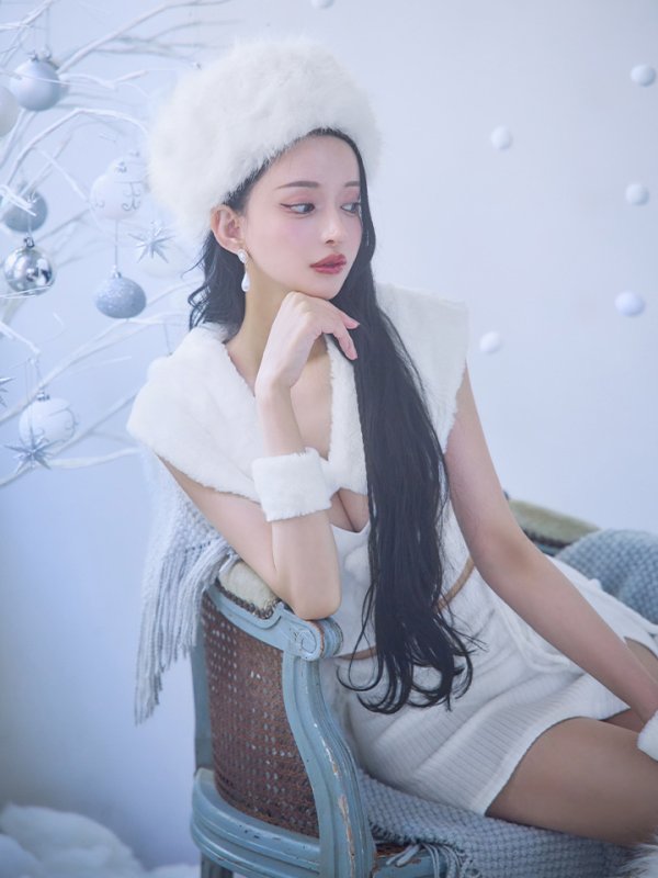 画像10: 【ノベルティ対象】【即日発送！】【サンタコス 4点セット】【XS-Lサイズ】ファーティペット付きニットセットアップサンタコスプレ(SLG001)(SFB001)[YMT] (10)