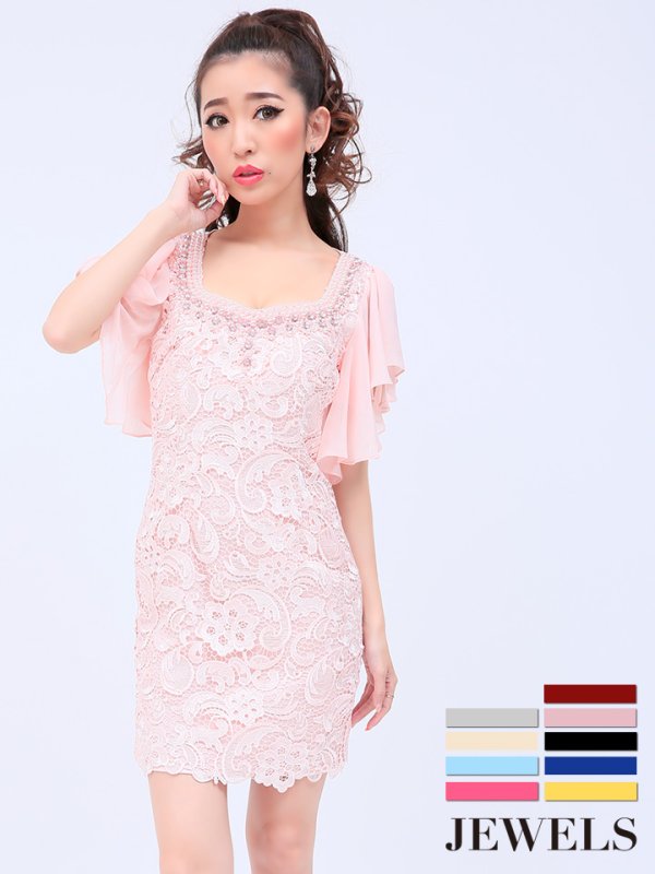 画像2: 丈の長さが選べる！フロントレースサテンミニパーティードレス【XS-XXLサイズ/9カラー】[OF01A]【SB】 (2)