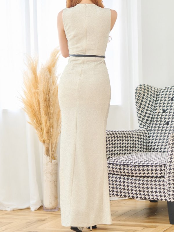 画像10: グリッターラメロングドレス/ワンカラー/カシュクール/ノースリーブ/ベルト/谷間見せ/背中隠し/キャバドレス 【S-Lサイズ/5カラー】[OF03B] 【IM】 (10)