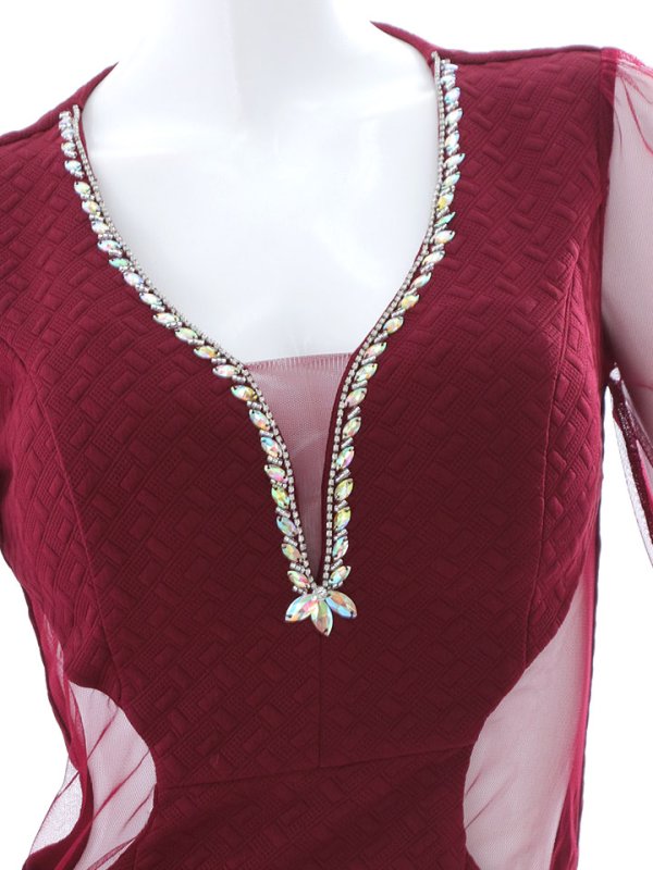 画像18: ワンカラービジュードレス/ロングスリーブ/シアー袖/ロングスリーブ/ウエストサイドシアー/タイトスカート/谷間見せ/背中隠し/ミニドレス/キャバドレス【S-Lサイズ/2カラー】[OF03B-X 【IM】 (18)