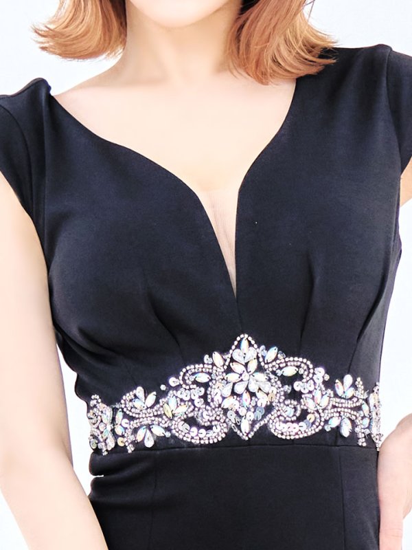 画像4: 再入荷!ワンカラービジューノースリーブロングドレス/無地/ビジュー/谷間見せ/ロングドレス/キャバドレス【S-Mサイズ/1カラー】[OF03B-X] 【IM】 (4)