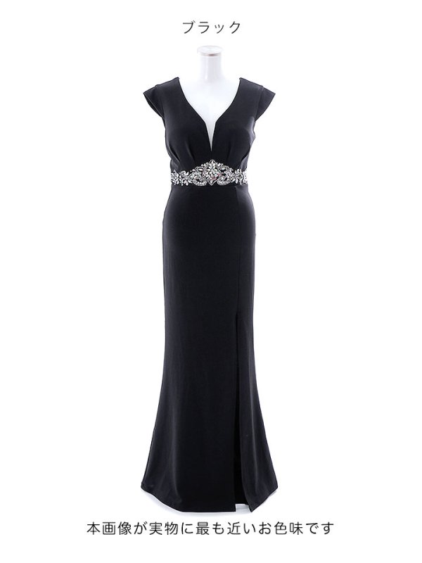 画像12: 再入荷!ワンカラービジューノースリーブロングドレス/無地/ビジュー/谷間見せ/ロングドレス/キャバドレス【S-Mサイズ/1カラー】[OF03B-X] 【IM】 (12)