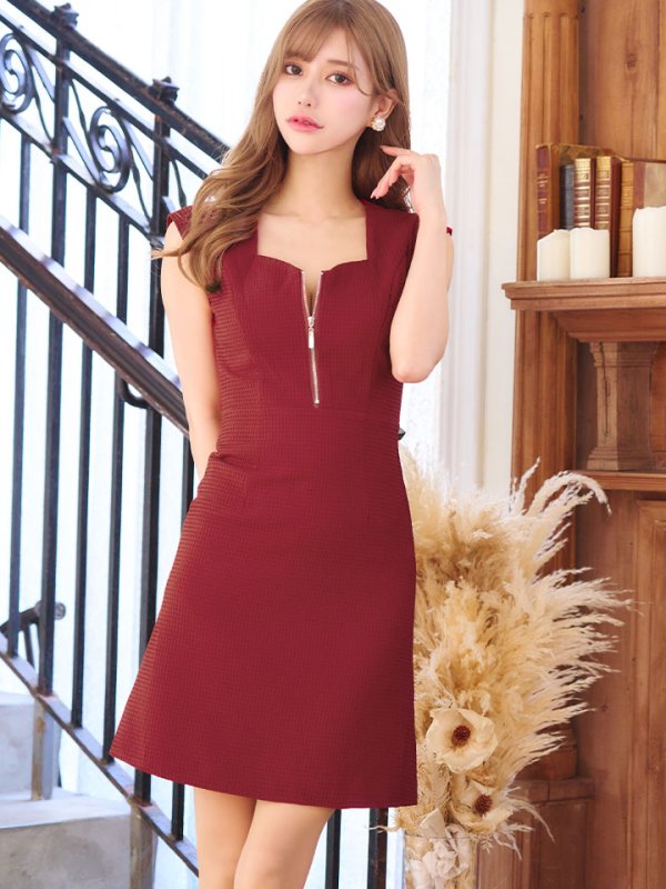 画像3: フロントジップ/ショートスリーブ/谷間見せ/背中隠し/ミニドレス/キャバドレス【S-Mサイズ/1カラー】[OF01]【IM】 (3)