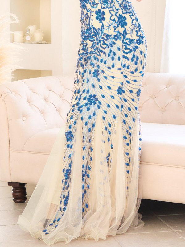 画像6: スパンコールマーメイドロングドレス/谷間見せ/ノースリーブ/ロングドレス/キャバドレス【S-Lサイズ/2カラー】[OF03B-X] 【IM】 (6)