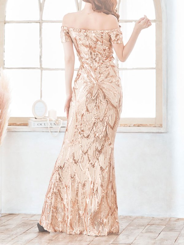 画像7: スパンコールマーメイドロングドレス/谷間見せ/ショートスリーブ/ロングドレス/キャバドレス【S-Mサイズ/2カラー】[OF03B-X] 【IM】 (7)