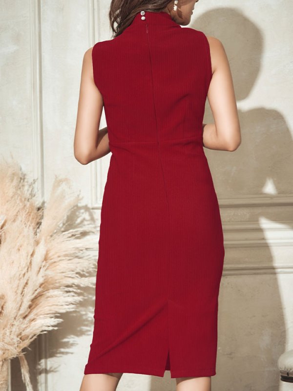 画像6: ワンカラーバストカットミディアムドレス/無地/ホルターネック/ノースリーブ/谷間見せ/背中隠し/タイト/ミディアム/キャバドレス【S-Mサイズ/1カラー】[OF03B] 【IM】 (6)