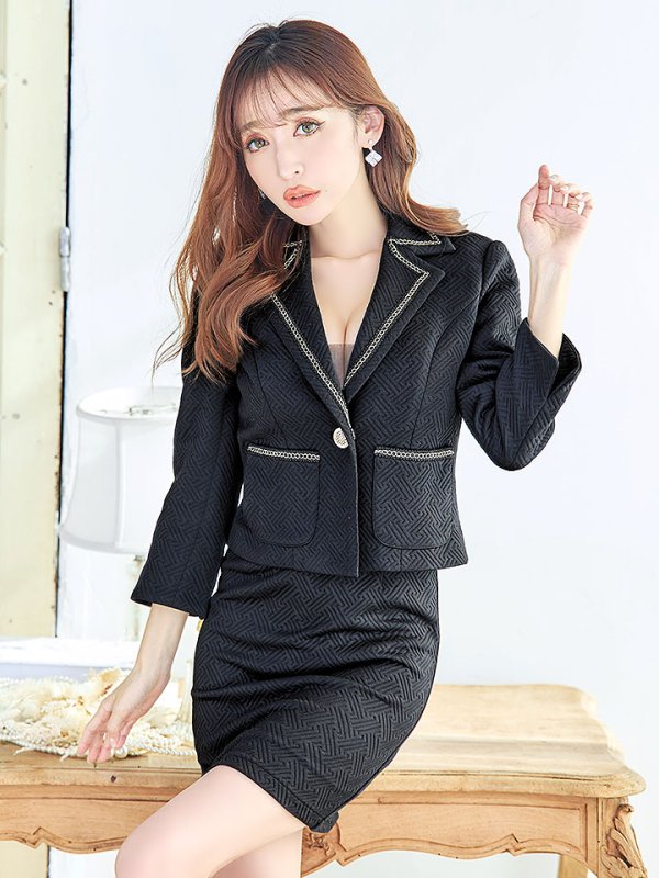 画像4: SALE!ジャケット2ピースドレス/チェーン/ポケット/谷間見せ/背中隠し/ミニドレス/キャバドレス【S-Mサイズ/2カラー】[OF03B] 【IM】 (4)