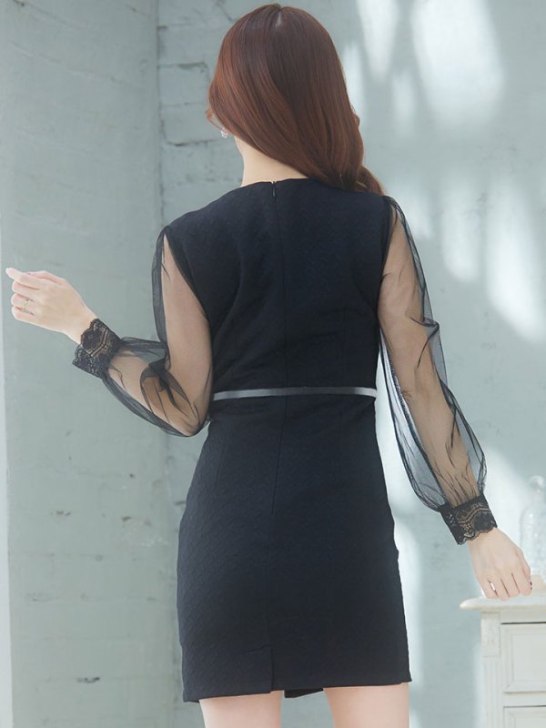 画像7: 再入荷!ボリュームシアースリーブ/チュール袖/ロングスリーブ/肌見せ/谷間見せ/背中見せ/タイト/ミニドレス/キャバドレス【S-Lサイズ/2カラー】[OF03B] 【IM】 (7)