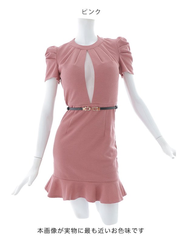 画像13: 再入荷!マーメイドドレス/ワッフル生地/ボリューム袖/ギャザー/胸元透け/シアー/谷間見せ/背中隠し/ミニドレス/キャバドレス【XS-Mサイズ/1カラー】[OF03B] 【IM】 (13)