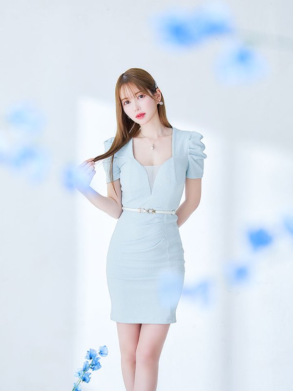 画像12: 再入荷！ボリューム袖/ポコポコ生地/半袖/胸元透け/シアー/谷間見せ/背中隠し/ミニドレス/キャバドレス【XS-Lサイズ/2カラー】[OF03B] 【IM】 (12)