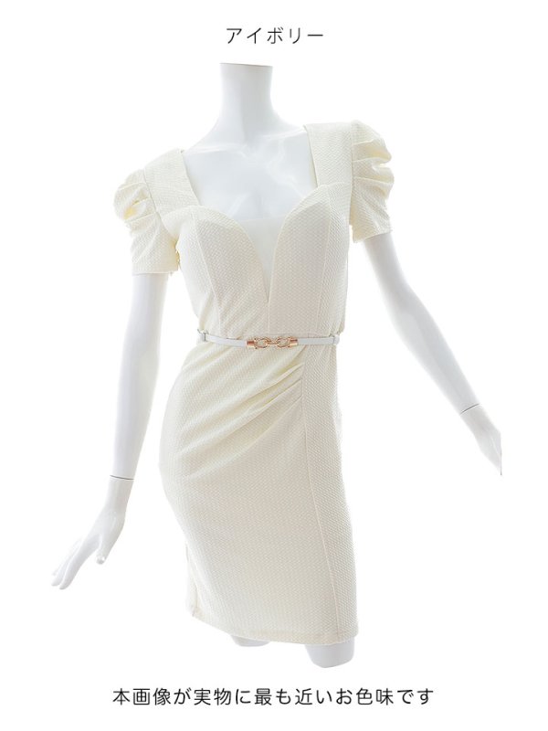 画像24: 新色登場！ボリューム袖/ポコポコ生地/半袖/胸元透け/シアー/谷間見せ/背中隠し/ミニドレス/キャバドレス【XS-Lサイズ/3カラー】[OF03B] 【IM】 (24)