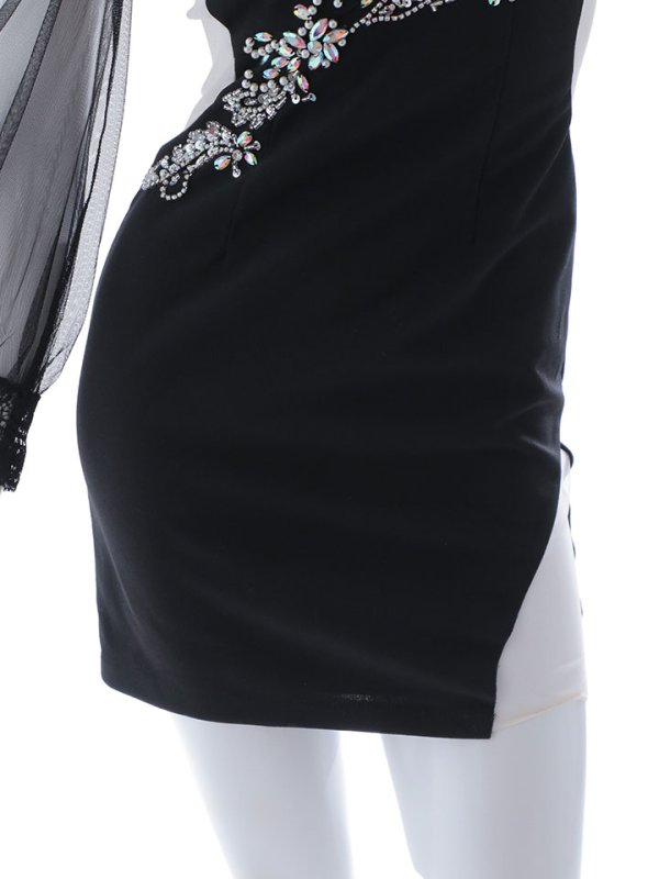 画像16: ビジュー刺繍チュール袖ドレス/レース/チュール/ビジュー/透け/ゴージャス/谷間見せ/キャバドレス/ミニドレス【S-Mサイズ/1カラー】[OF03B] 【IM】 (16)