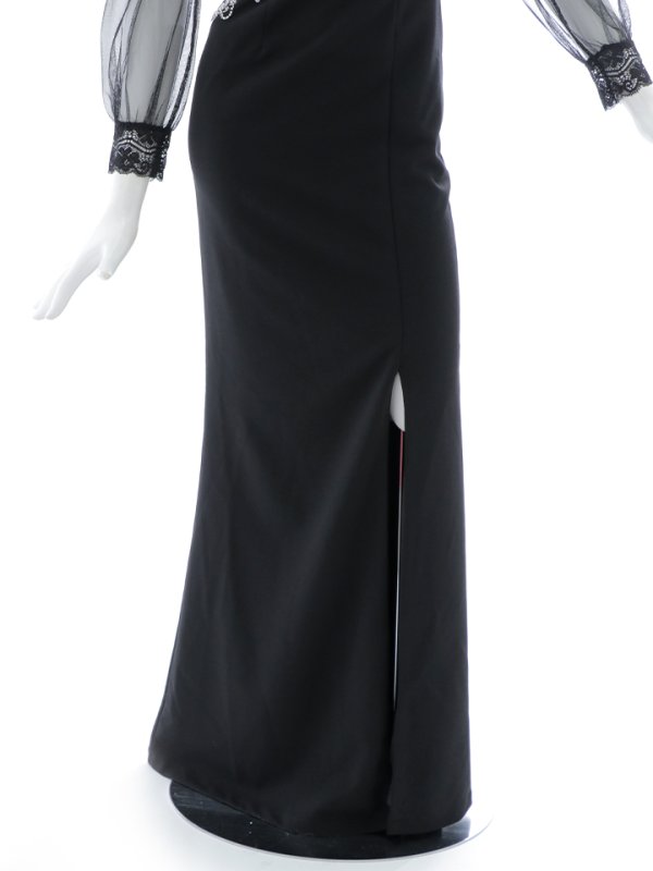 画像13: ビジュー刺繍チュール袖ロングドレス/レース/チュール/ビジュー/透け/ゴージャス/谷間見せ/キャバドレス/ロングドレス【S-Mサイズ/1カラー】[OF03B] 【IM】 (13)