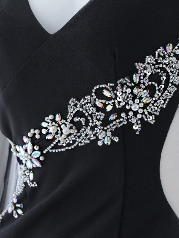 画像14: ビジュー刺繍チュール袖ロングドレス/レース/チュール/ビジュー/透け/ゴージャス/谷間見せ/キャバドレス/ロングドレス【S-Mサイズ/1カラー】[OF03B] 【IM】 (14)