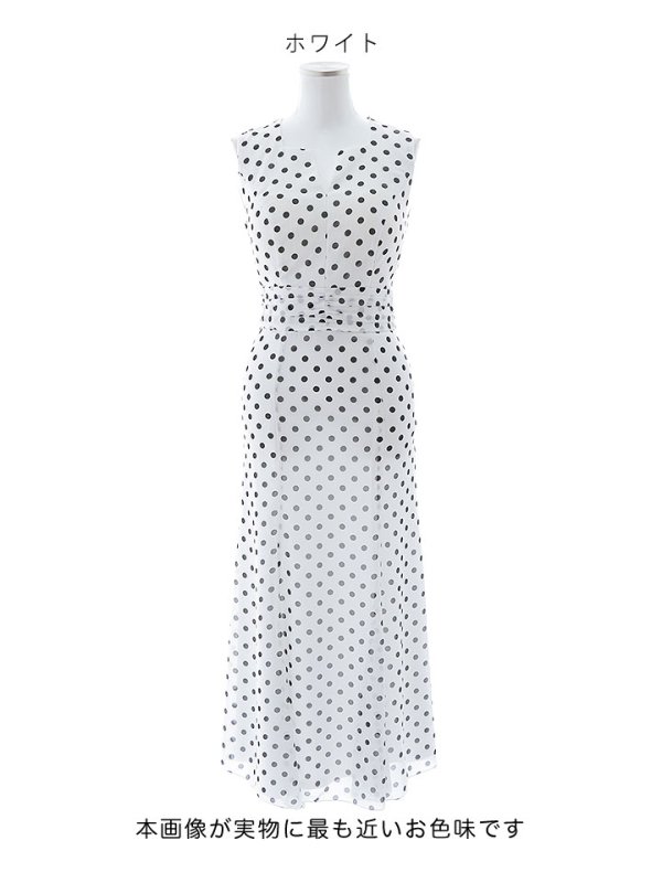 画像19: 水玉ワンピースドレス/フレアー/ノースリーブ/谷間見せ/背中隠し/ミディアムドレス/キャバドレス【S-Lサイズ/2カラー】[OF03B] 【IM】 (19)