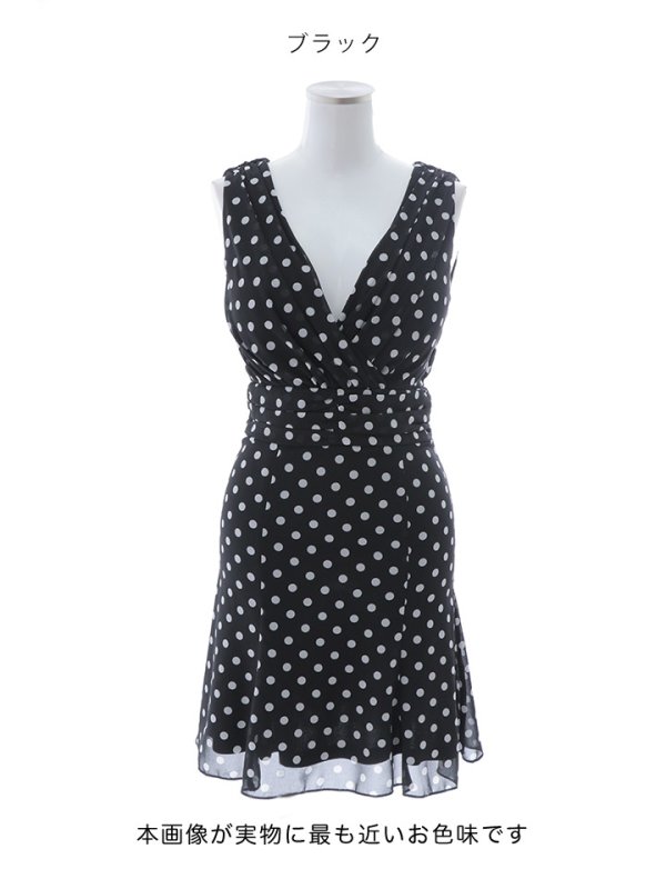 画像20: 水玉ワンピースドレス/フレアー/ノースリーブ/谷間見せ/背中隠し/ミニドレス/キャバドレス【XS-Mサイズ/2カラー】[OF03B] 【IM】 (20)