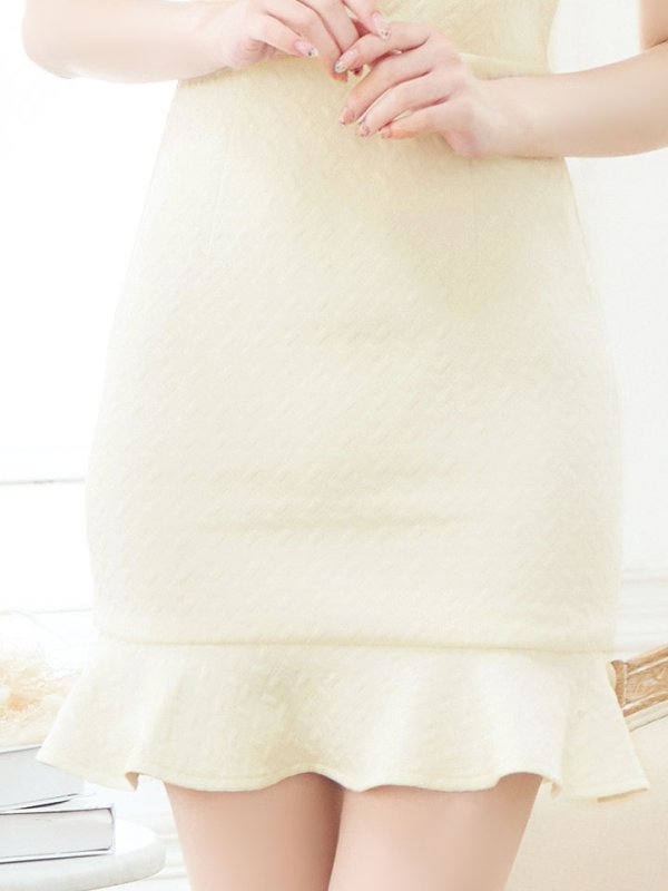 画像5: ショートタックスリーブドレス/ジップアップ/マーメイドスカート/パール/ボタン/谷間見せ/背中隠し/ミニドレス/キャバドレス【S-Lサイズ/1カラー】】[OF03B-X] 【IM】 (5)