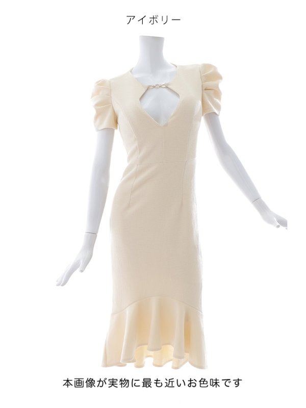 画像13: ワッフルマーメイドドレス/ワッフル生地/半袖/谷間見せ/背中隠し/ミディアムドレス/キャバドレス【S-Lサイズ/1カラー】[OF03B] 【IM】 (13)