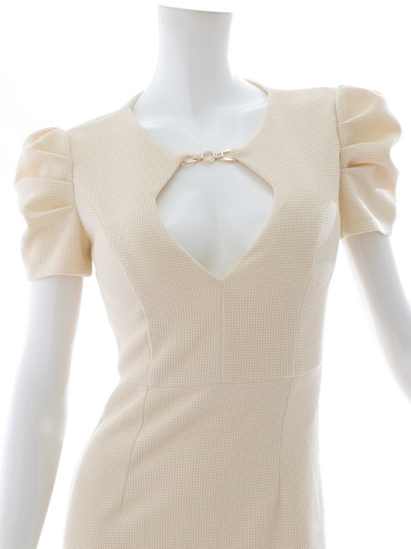 画像15: ワッフルマーメイドドレス/ワッフル生地/半袖/谷間見せ/背中隠し/ミディアムドレス/キャバドレス【S-Lサイズ/1カラー】[OF03B] 【IM】 (15)