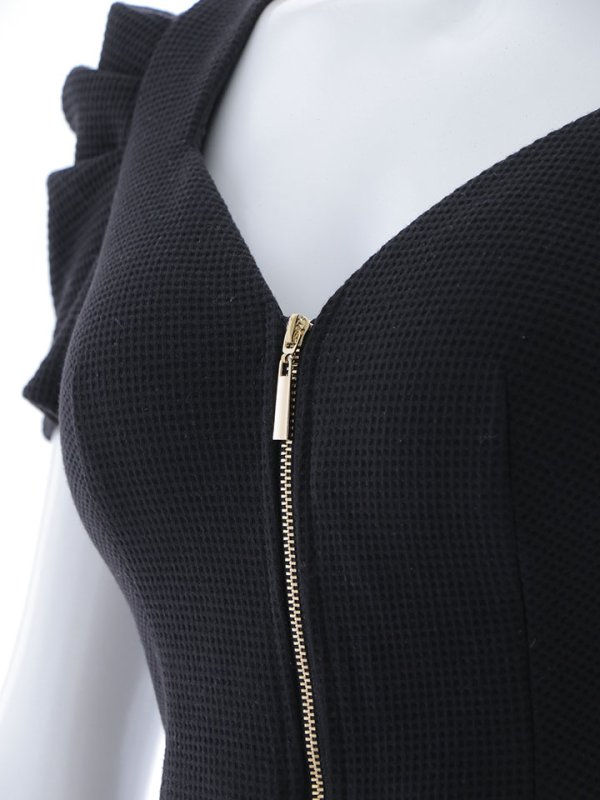 画像14: ワッフルセットアップドレス/ジップアップ/谷間見せ/背中隠し/タイト/ミニドレス/キャバドレス【XS-Mサイズ/1カラー】[OF03B] 【IM】 (14)