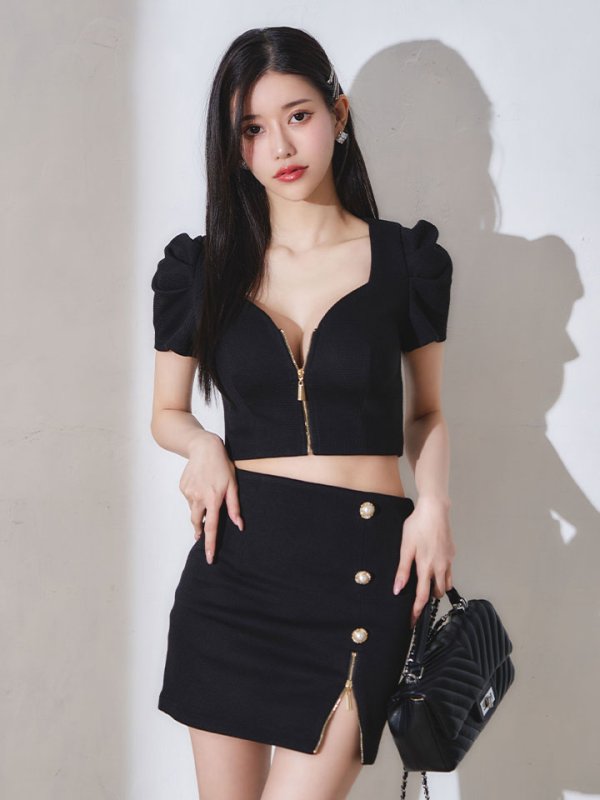 画像8: ワッフルセットアップドレス/ジップアップ/谷間見せ/背中隠し/タイト/ミニドレス/キャバドレス【XS-Mサイズ/1カラー】[OF03B] 【IM】 (8)