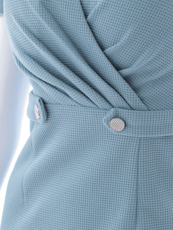 画像17: ワッフルタイトドレス/パフスリーブ/ボタン/谷間見せ/背中隠し/ミニドレス/キャバドレス【S-Mサイズ/1カラー】[OF03B] 【IM】 (17)