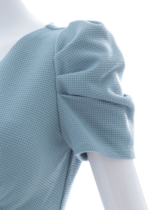 画像15: ワッフルタイトドレス/パフスリーブ/ボタン/谷間見せ/背中隠し/ミニドレス/キャバドレス【S-Mサイズ/1カラー】[OF03B] 【IM】 (15)