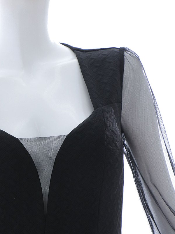 画像14: 再入荷!ジップアップスリットドレス/ポコポコ生地/チュール袖/シアー/透け/ベルト/谷間見せ/背中隠し/ミディアムドレス/キャバドレス【S-XLサイズ/1カラー】[OF03B] 【IM】 (14)