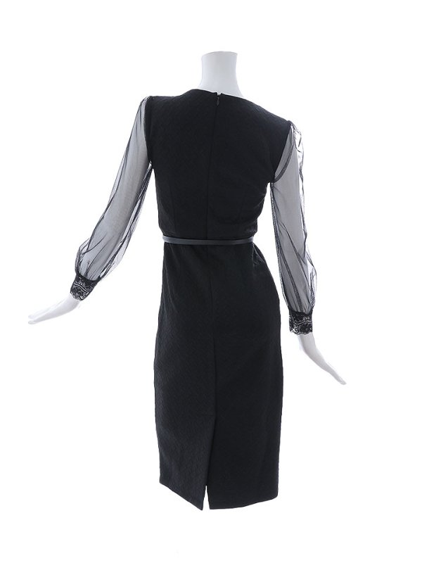 画像13: 再入荷!ジップアップスリットドレス/ポコポコ生地/チュール袖/シアー/透け/ベルト/谷間見せ/背中隠し/ミディアムドレス/キャバドレス【S-XLサイズ/1カラー】[OF03B] 【IM】 (13)