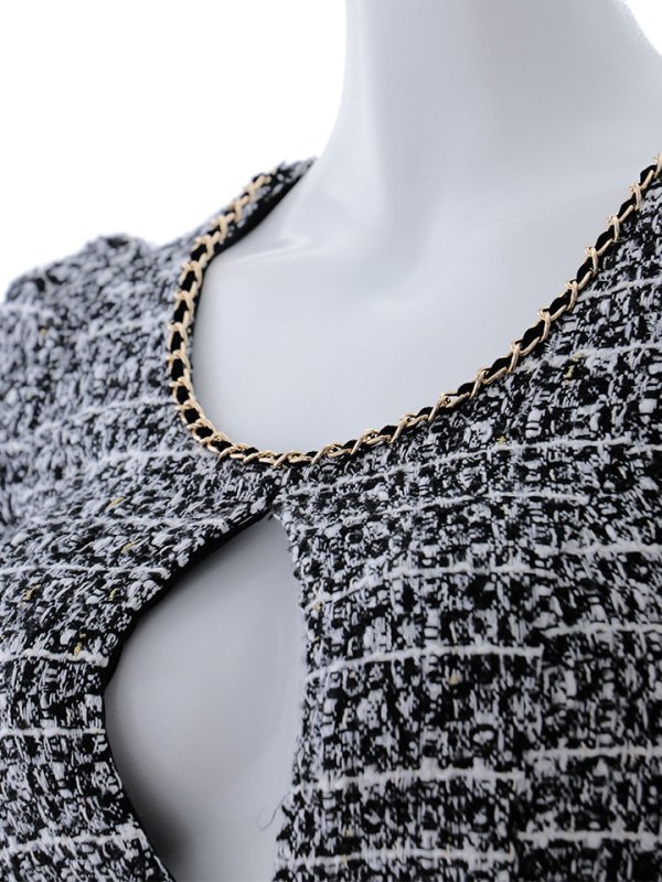 画像21: 新色登場!ツイードタイトドレス/チェーン/ボタン/ポケット/谷間見せ/背中隠し/パフスリーブ/キャバドレス/ミニドレス【XS-Lサイズ/2カラー】[OF03B] 【IM】 (21)