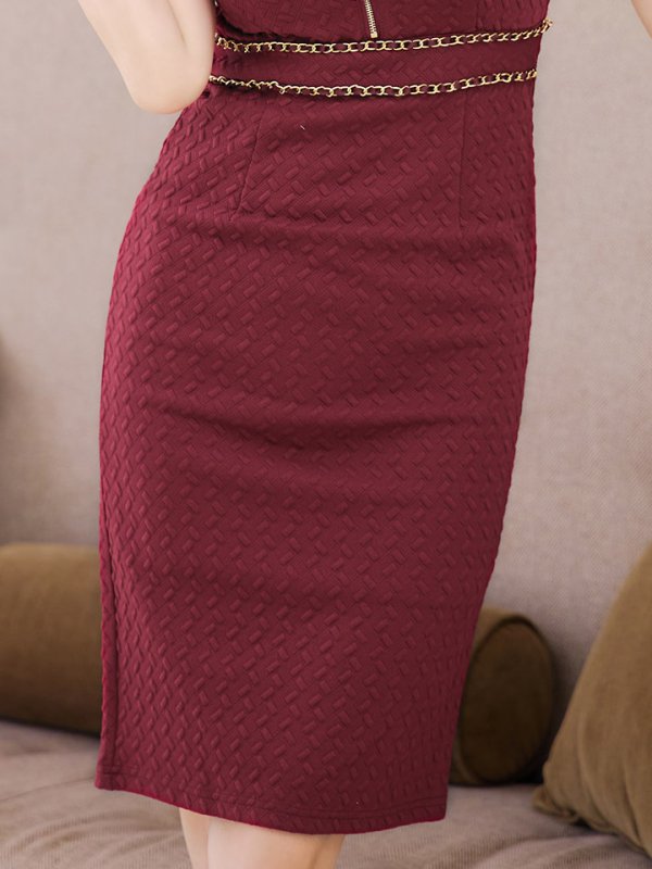 画像9: 再入荷!ノースリーブミディアムタイトドレス/ジップアップ/ワッフル/チェーン/スクエアネック /谷間見せ/背中隠し/ミディアム丈/キャバドレス【S-Lサイズ/5カラー】[OF03B]【IM】 (9)