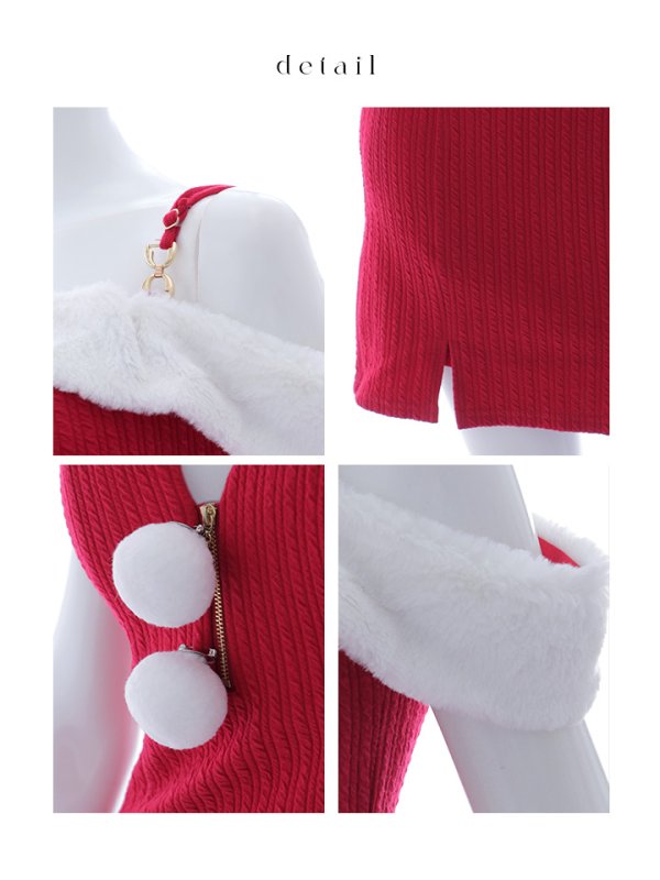 画像45: 【ノベルティ対象】【即日発送！】【サンタコス 3点セット】【XS-Lサイズ/3カラー】オフショルニットワンピサンタコスプレ(SLG001)(SFB001)[YMT] (45)