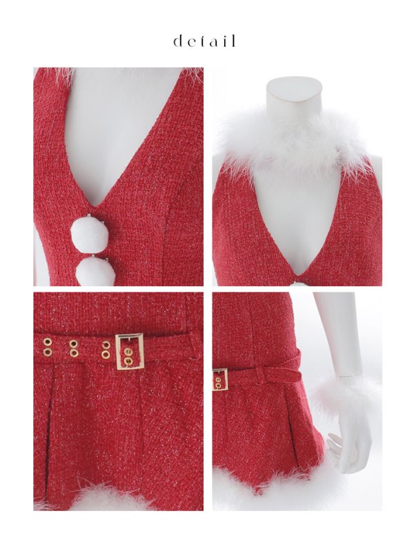 画像22: 【即日発送】【サンタ】ホルターネックローライズベルトプリーツサンタコスプレ【コスプレ4点セット】【XS-Mサイズ/1カラー】[OF03] (22)