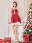 画像4: 【即日発送】【サンタ】フロントリボンオフショルフレアサンタコスプレ【コスプレ4点セット】【S-Mサイズ/1カラー】[OF03] (4)