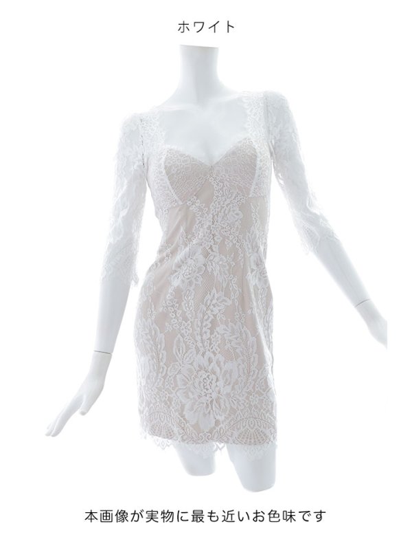 画像13: 総レース/袖あり/五分袖/タイト/ミニドレス/キャバドレス【S-Mサイズ/2カラー】[HC02] 【ON】 (13)