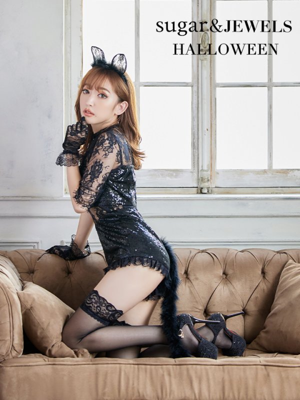 画像3: 【即日発送】杉山佳那恵ちゃんコラボ☆黒猫コスプレ【sugar nineハロウィン6点セット】【S-Mサイズ/1カラー】[OF01] (3)